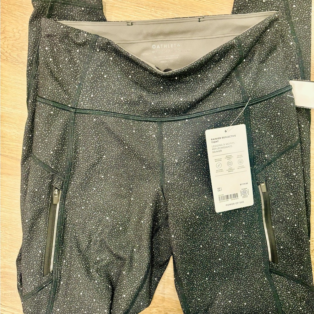 Athleta Rainier Reflective Tight Leggings Small NWT Zip Pockets - Picture 2 of 3